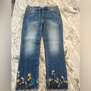 DRIFTWOOD High Rise Blue Jeans with Floral Embroidery
